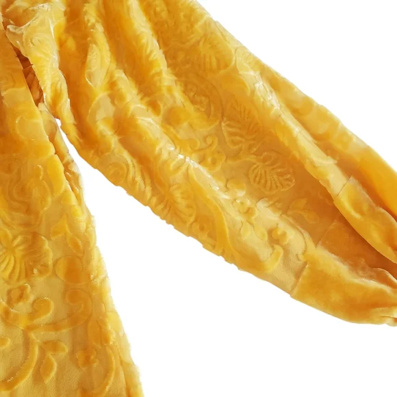 SUNDANCE Gold Floral Velvet/Silk Blend Burnout Ruffle Notch Neck Tunic Women's S - Picture 5 of 11